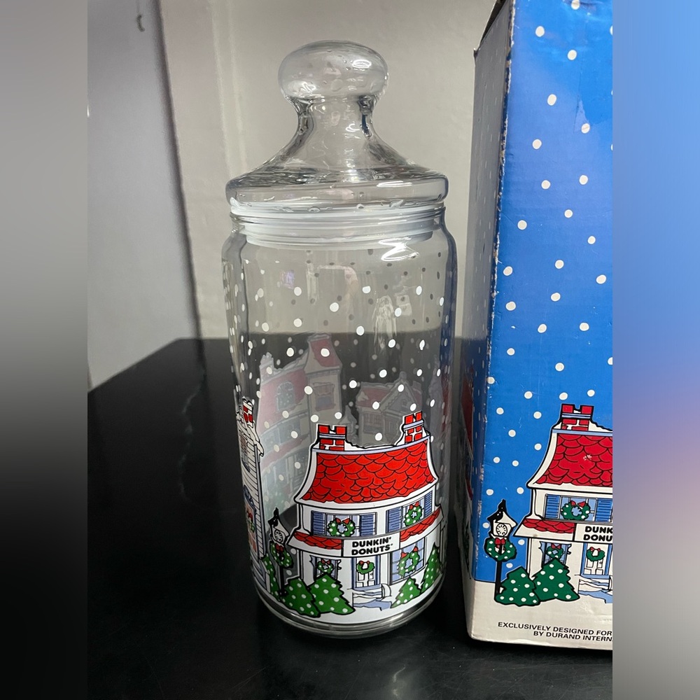 Dunkin Donut Christmas Village  Glass  Jar